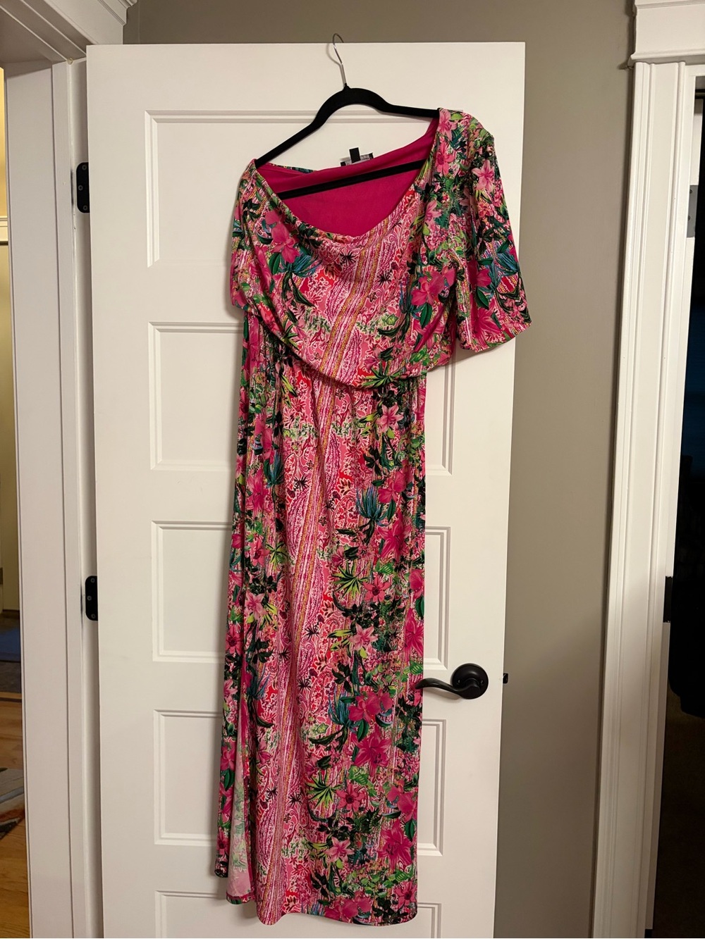 INC International Concepts Pink Floral Maxi Dress with Green Accents